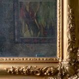 Miroir ancien en bois sculpté doré à décor de fleurs