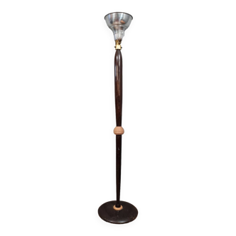 Lampadaire époque Art Déco en bois de palmier et loupe d'amboine vers 1930