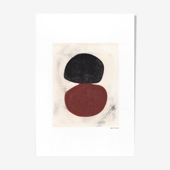 Peinture sur papier, illustration terracotta-noire, signée Eawy