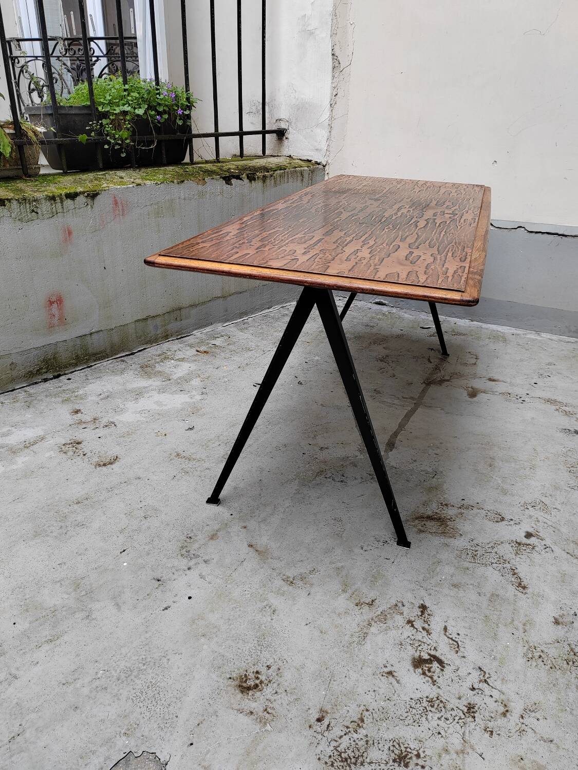 Metal and wood compass table