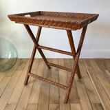 Rattan console exotic wood vintage removable tray 70s