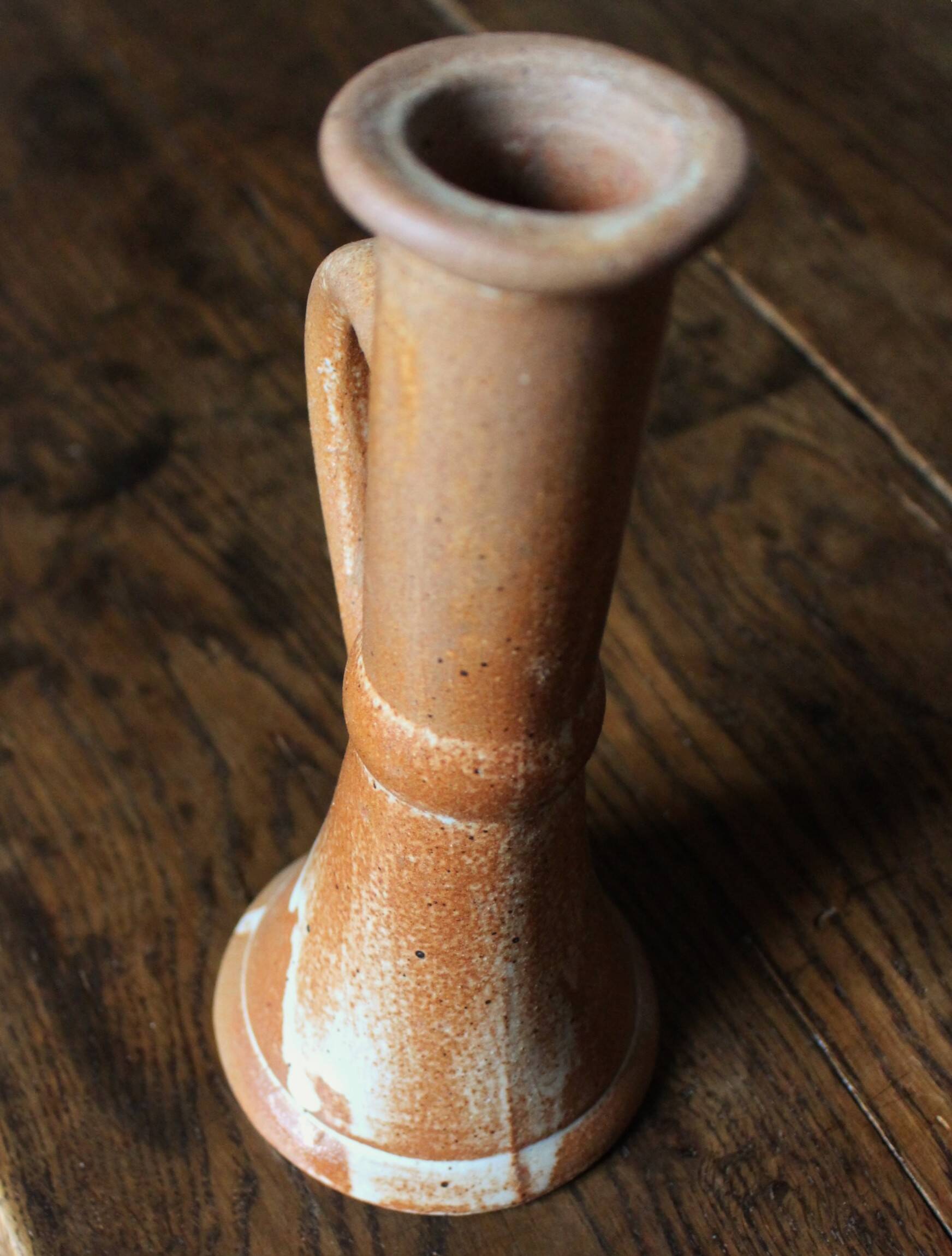 Marbled stoneware candlestick with vintage handle