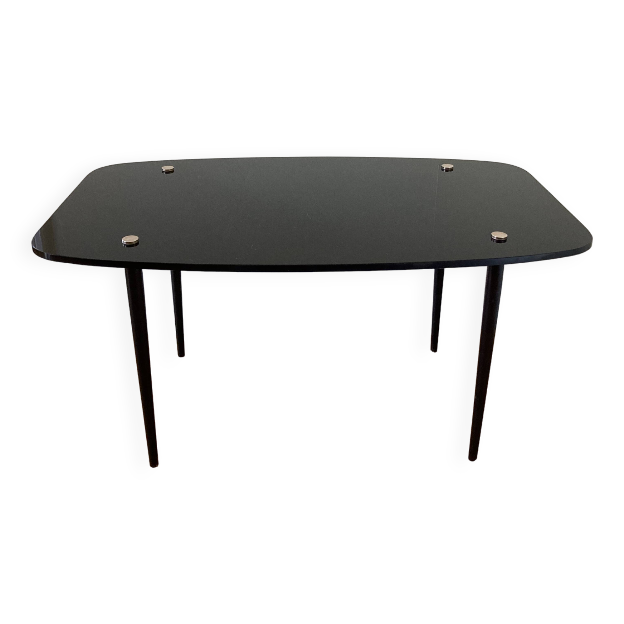 Black glass and metal coffee table from the 50s