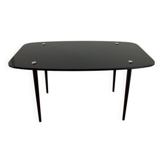Black glass and metal coffee table from the 50s