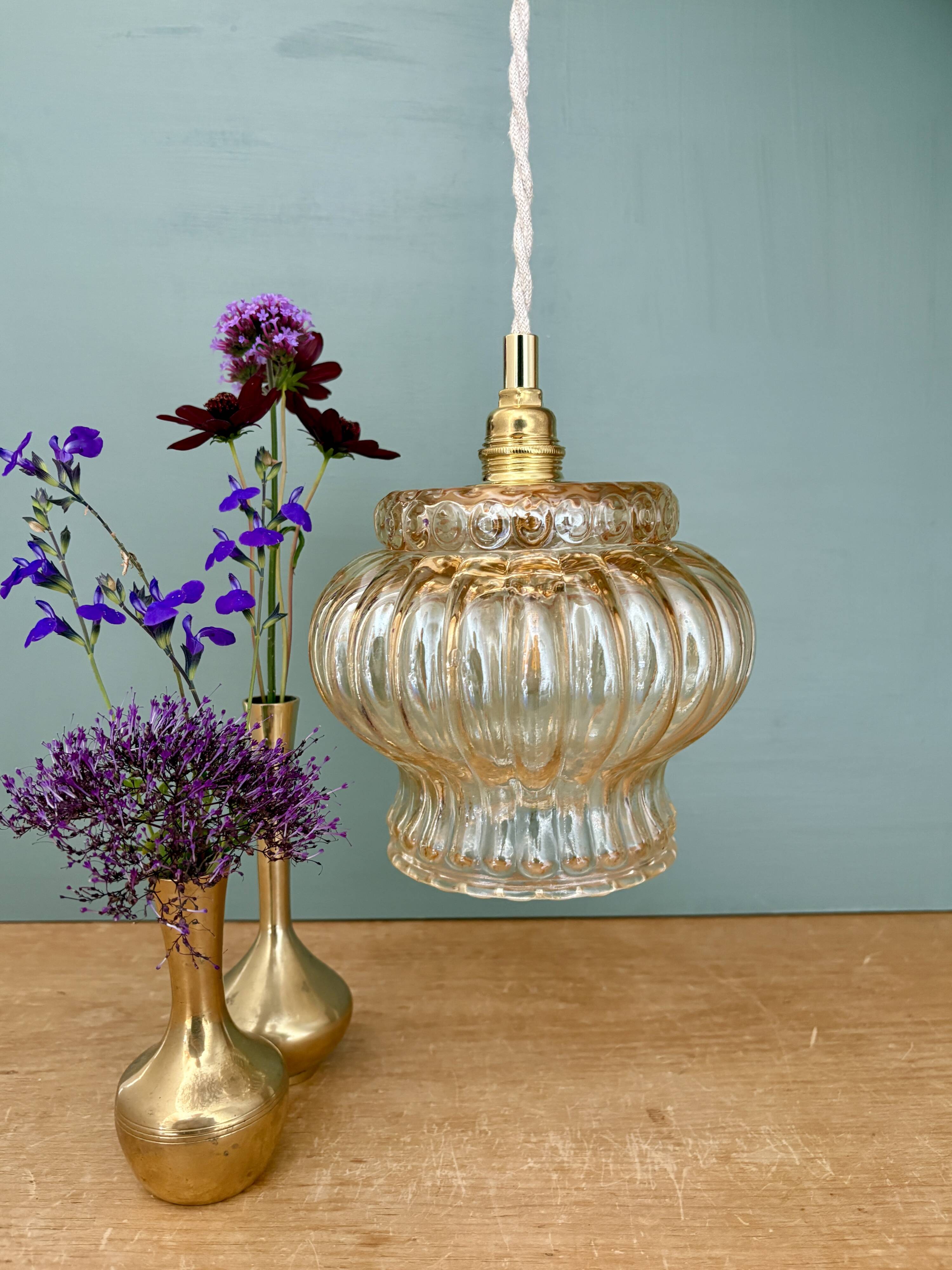 Vintage amber glass globe pendant light