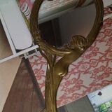 Miroir à main en laiton doré art nouveau 11x25cm