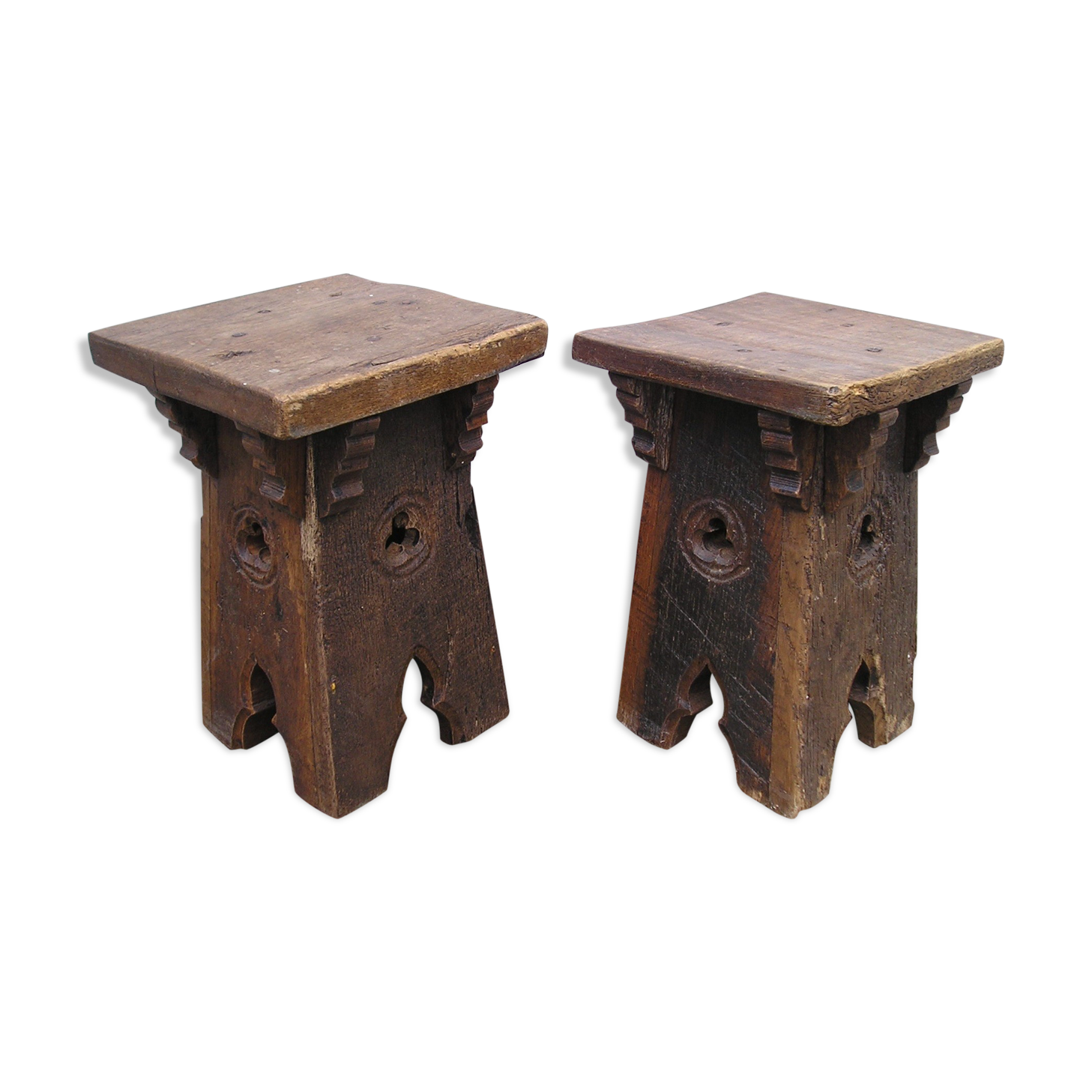 Pair of ancient Gothic stools