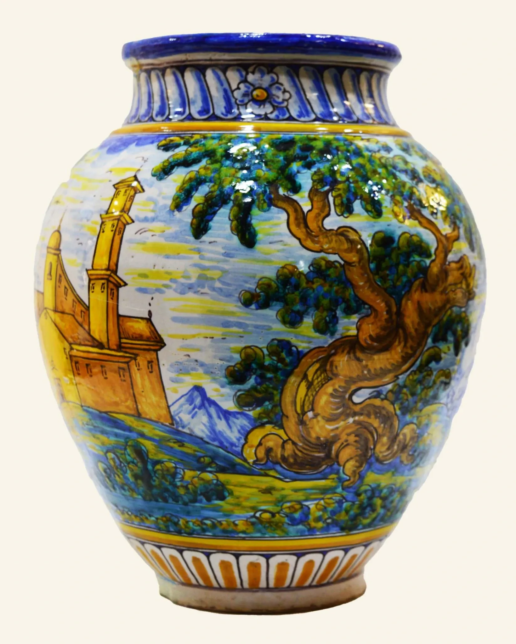 Large antique ceramic pot from Talavera, hand-painted.