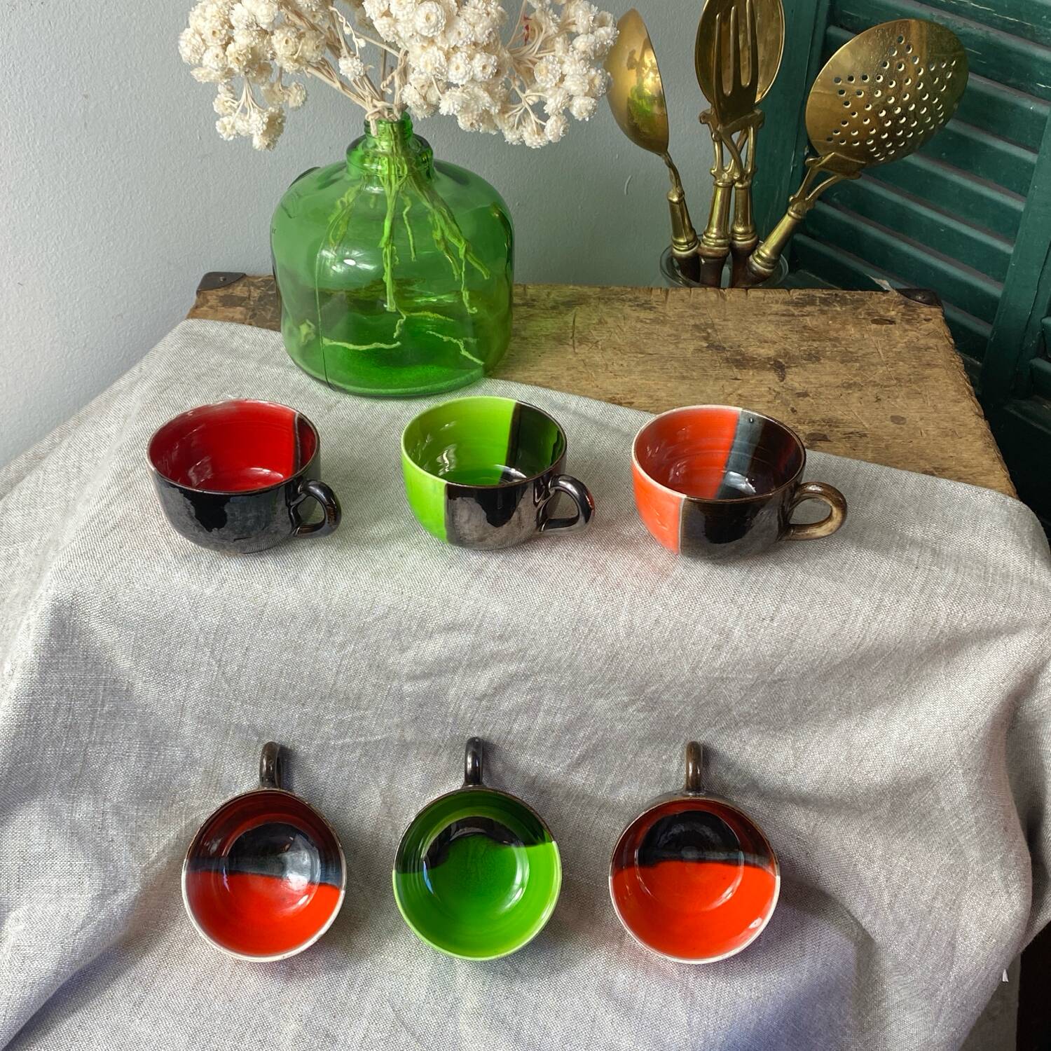 Six Vallauris ceramic coffee cups