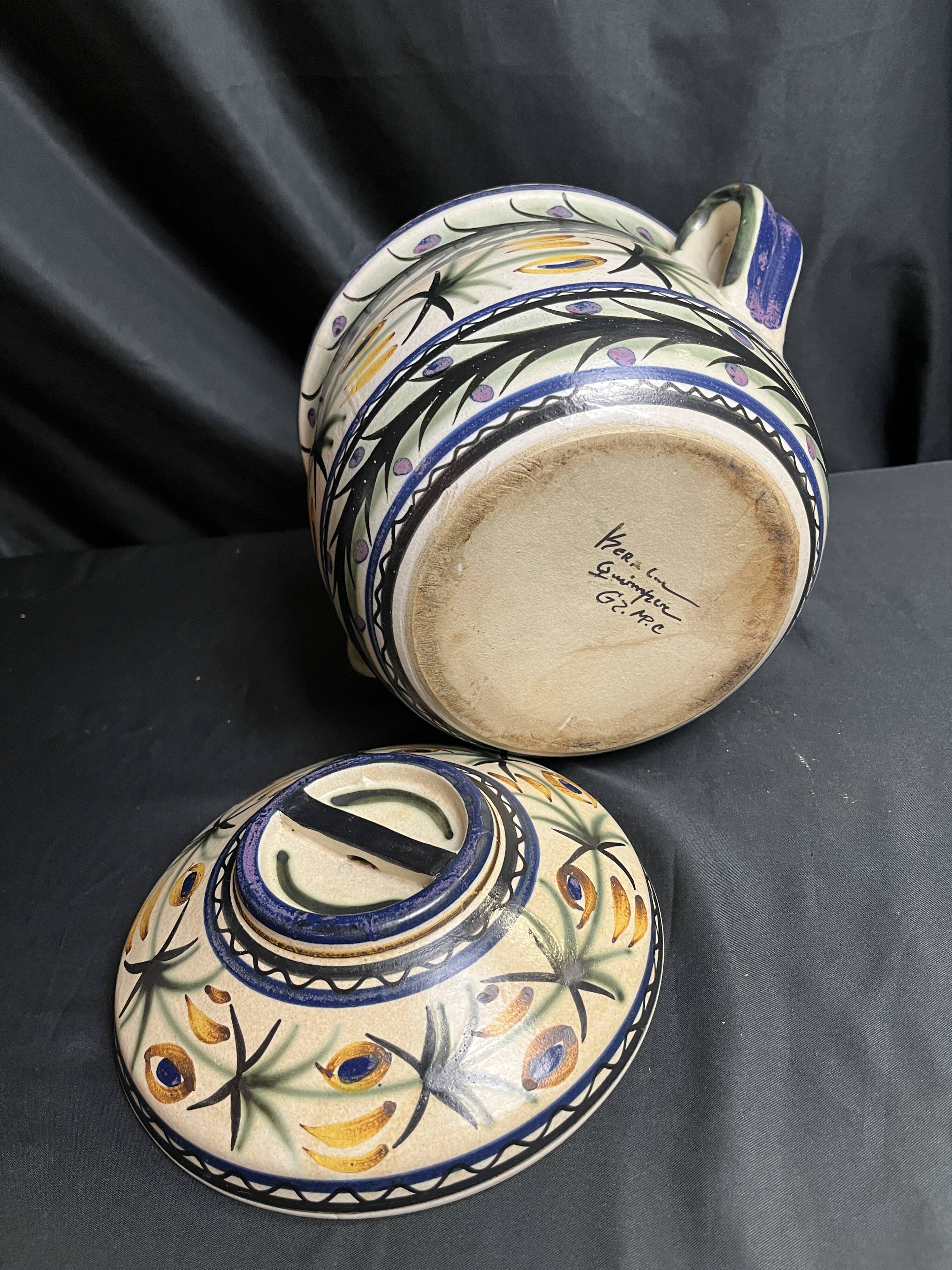 Quimper Keraluc, vintage polychrome earthenware pot or soup tureen circa 1960