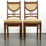 Set of 4 antique design dining chairs, Jugendstil/Art Nouveau style, light skai leather upholstery