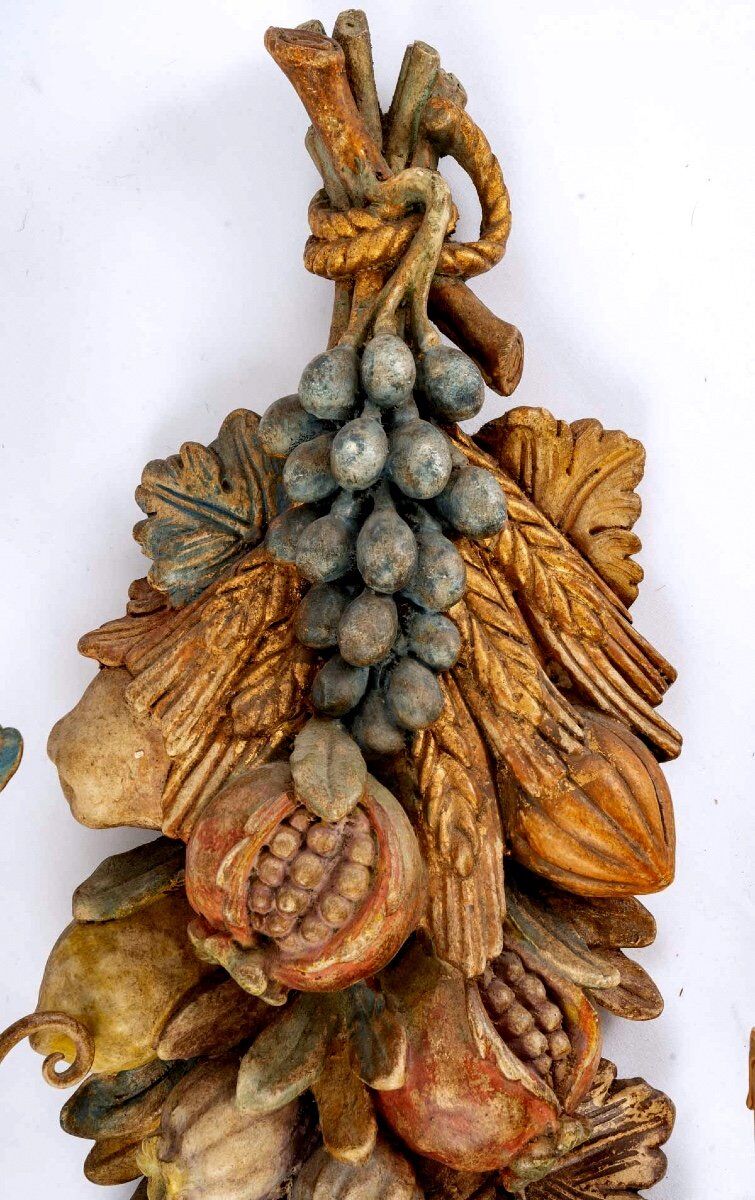 Paire d'appliques bois polychrome - époque : art nouveau - circa 1900