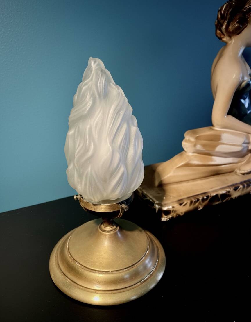Lampe flamme Art Déco verre dépoli 1920-1930