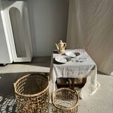 Vintage beige stoneware teapot with pink flower pattern H22