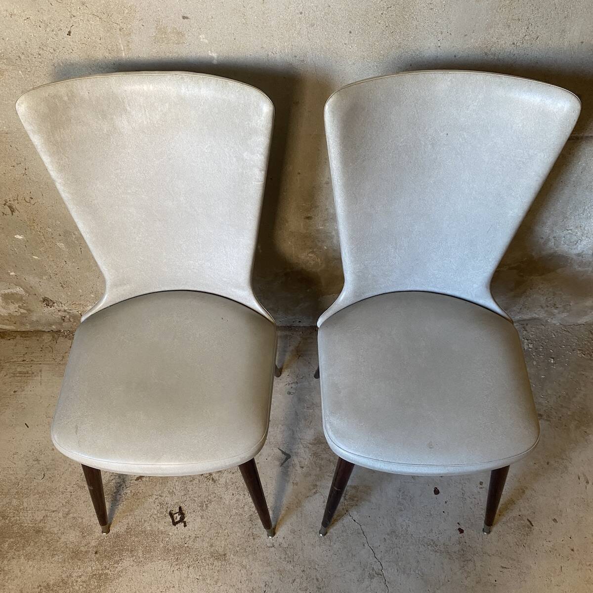 Pair of vintage 1960s chairs in grey faux leather.