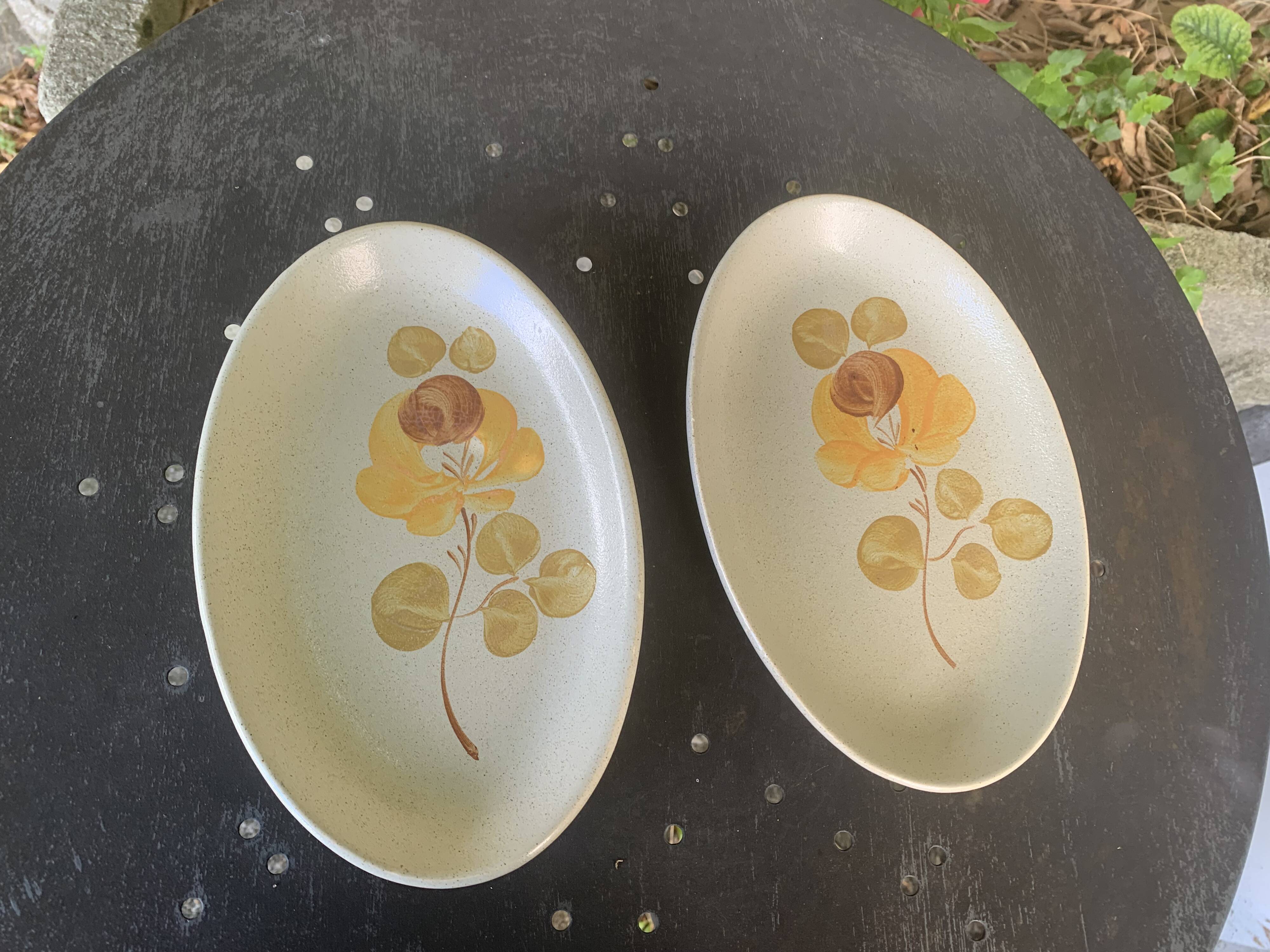 Two Loire ceramic serving dishes 1713 Saint Amand France earthenware, vintage hand painted