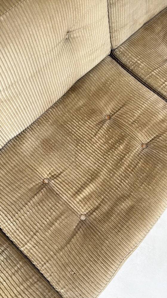 Three vintage seating elements with corduroy fabric