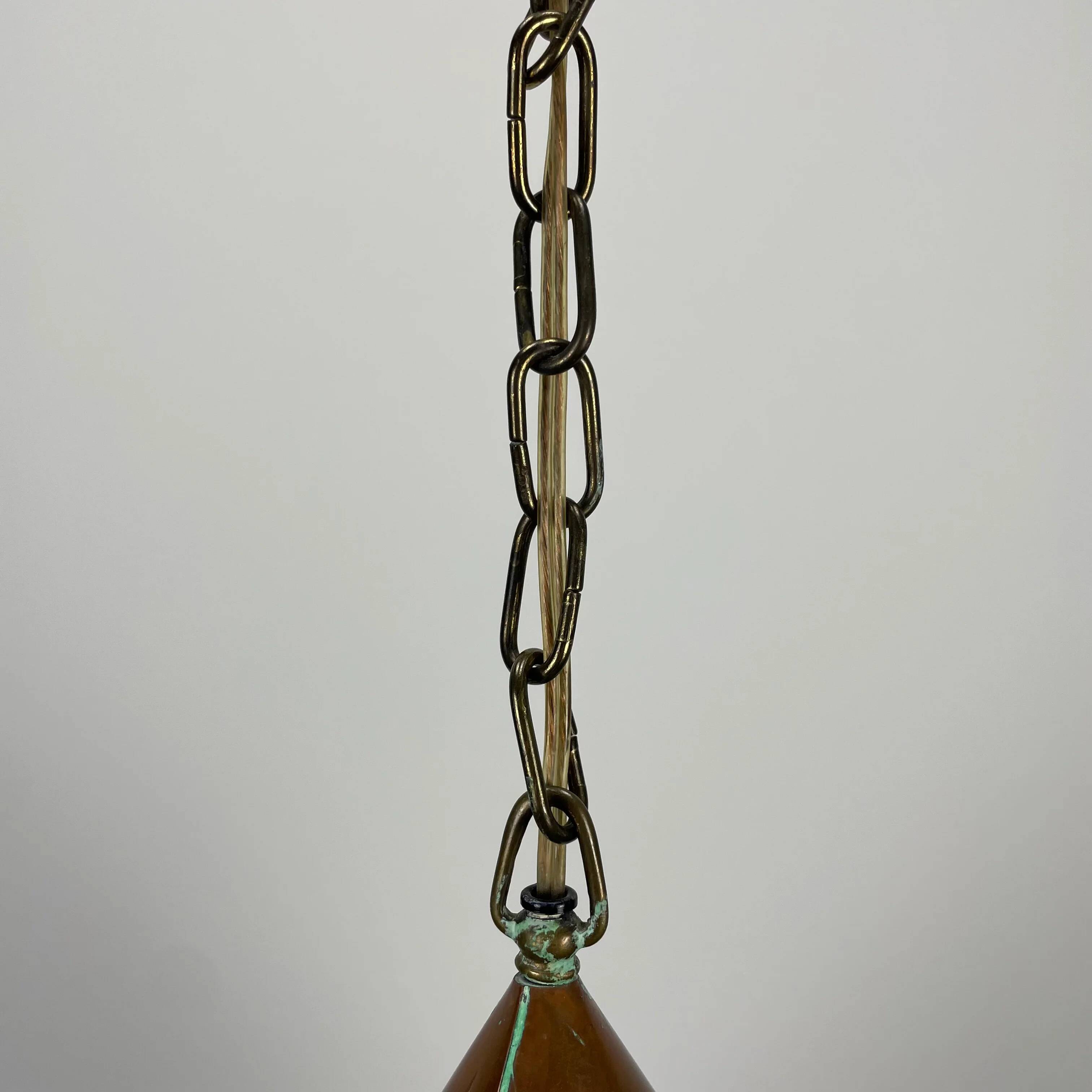 Conical suspended copper pendant by E.S Horn Aalestrup, Denmark 1950