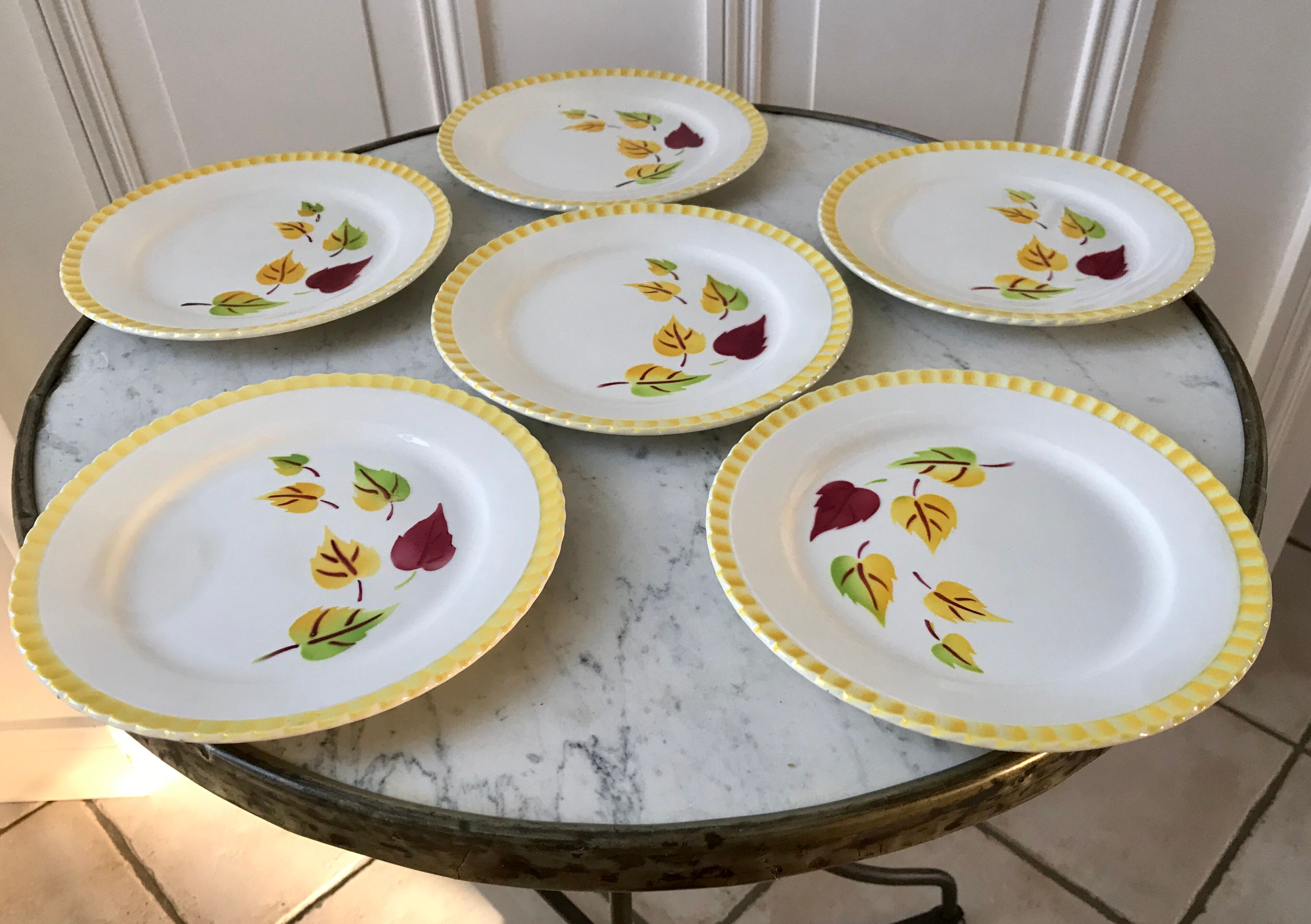 Set of 6 dessert plates Digoin Sarreguemines model "Alouette" years 30-40