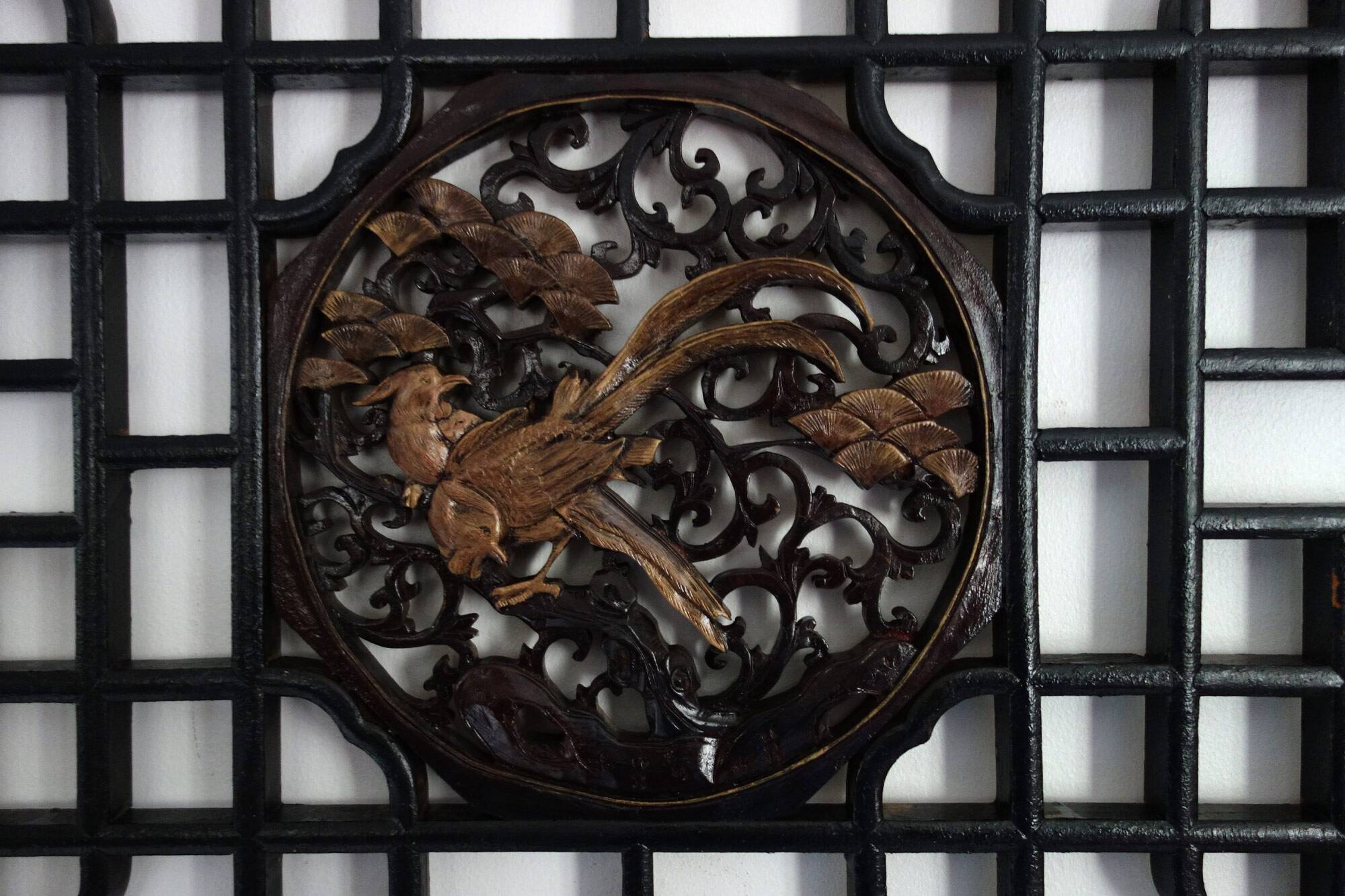 Octagonal wall panel, carved wood, mid-20th century, China