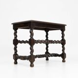 Tabouret ancien français en bois avec plateau en rotin, vers 1880
