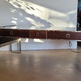 COFFEE TABLE STAINLESS STEEL, LEATHER AND WOOD. House Saulaie. Art Deco style