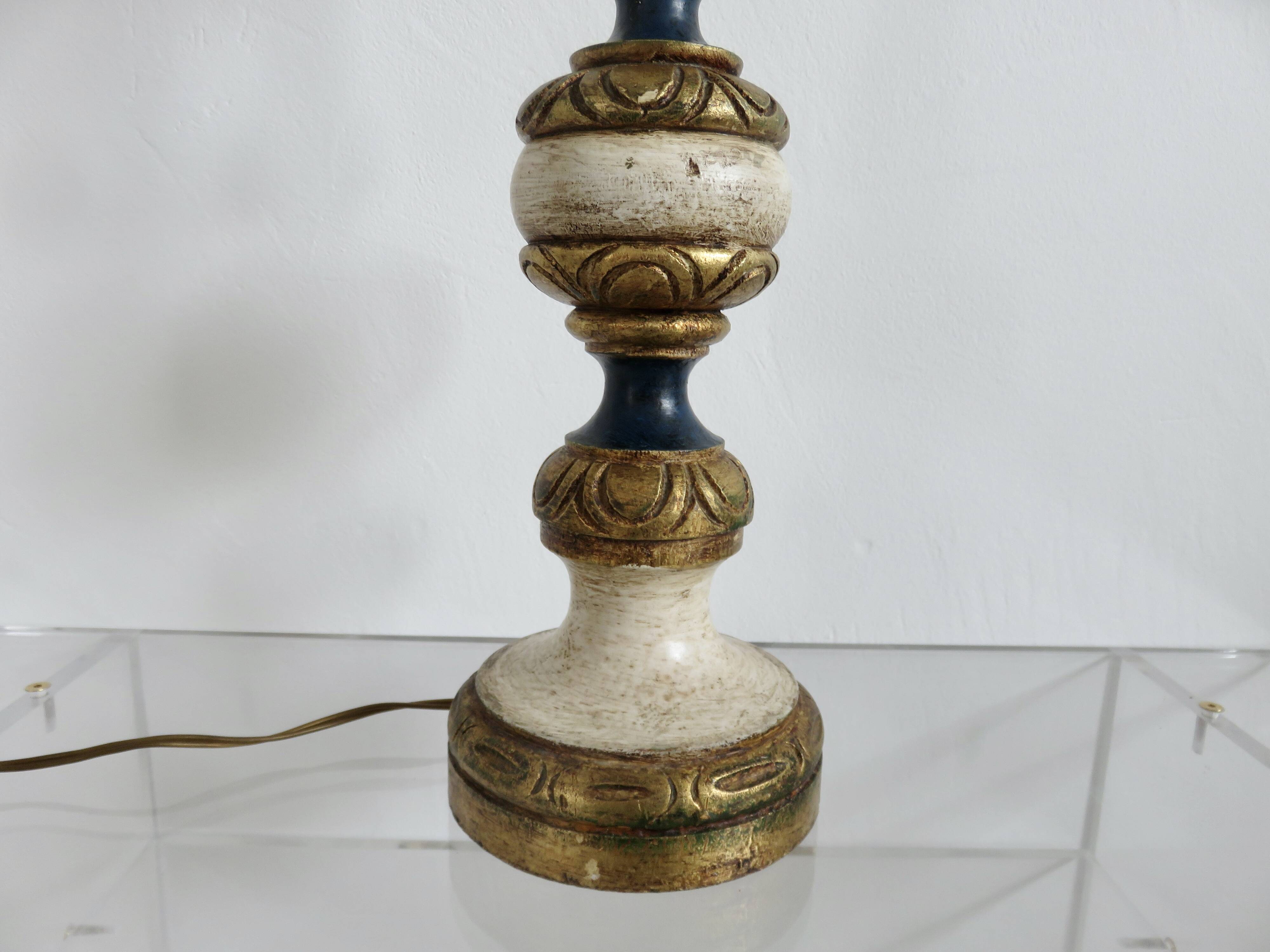 Large baroque lamp in polychrome wood, 1960s