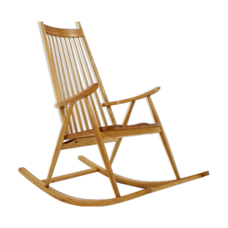 Chaise à bascule en bois du milieu du siècle des années 1960, Tchécoslovaquie