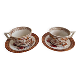Two cups with saucers with Asian decorations, Gien earthenware