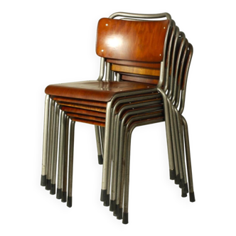 Ensemble de 6 chaises vintage Gispen 106 TU Delft par WH Gispen, 1950