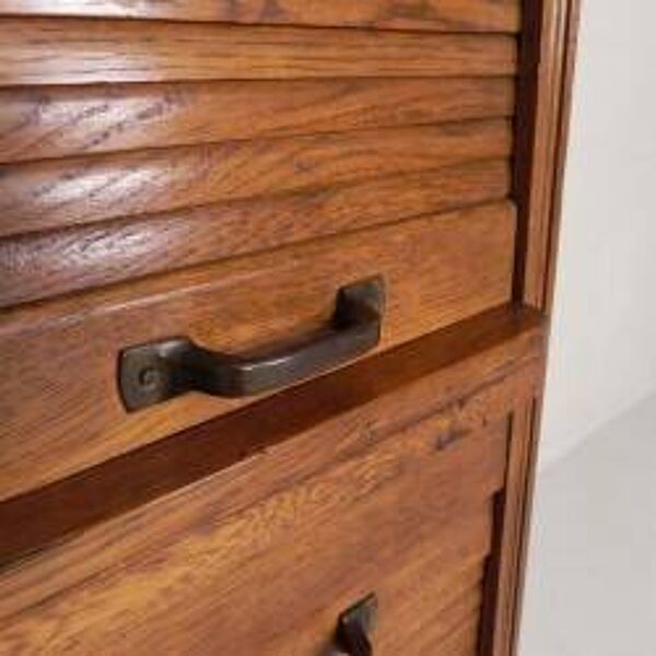 Boîte à rideaux roulants de 229 cm de haut avec deux rideaux l'un au-dessus de l'autre, années 1930