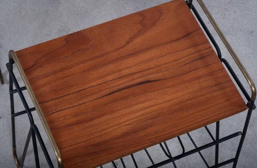 Vintage Teak Side Tables with Metal Frame, Denmark, 1960s, Set of 2