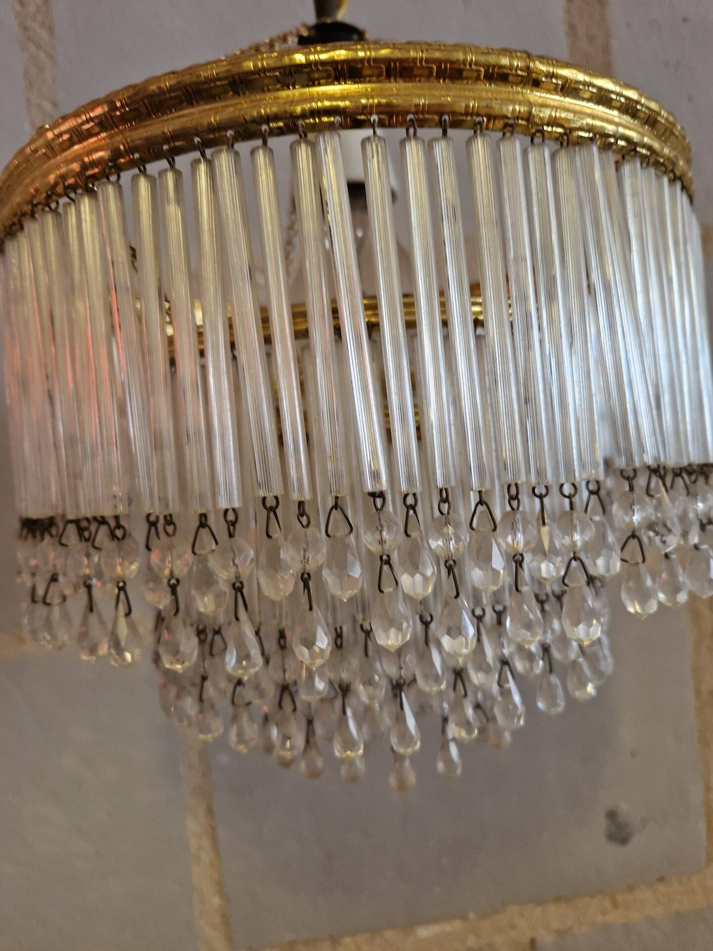 Crystal and brass cascade pendant chandelier