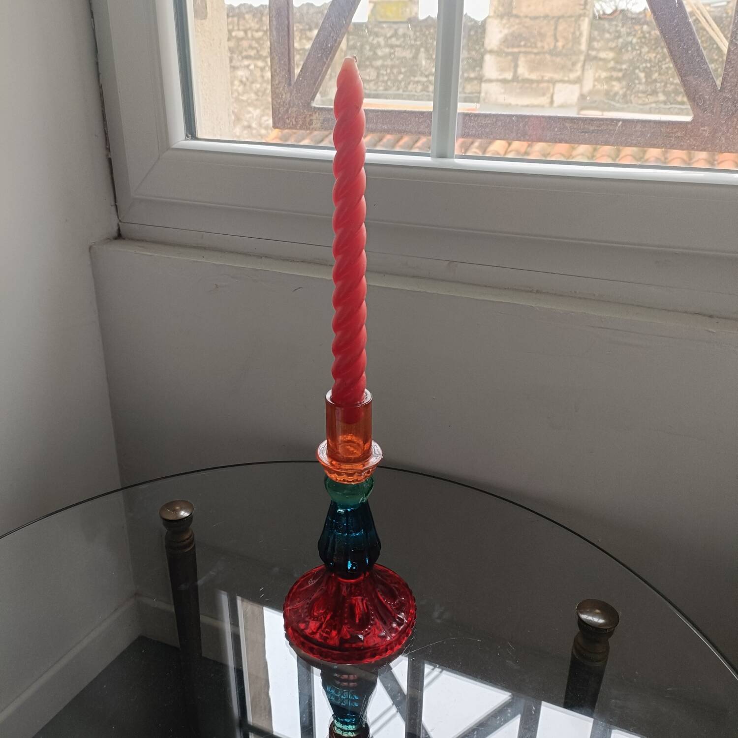 Multicoloured glass candlestick