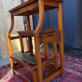 Escabeau de bibliothèque en bois massif avec marches gainées cuir