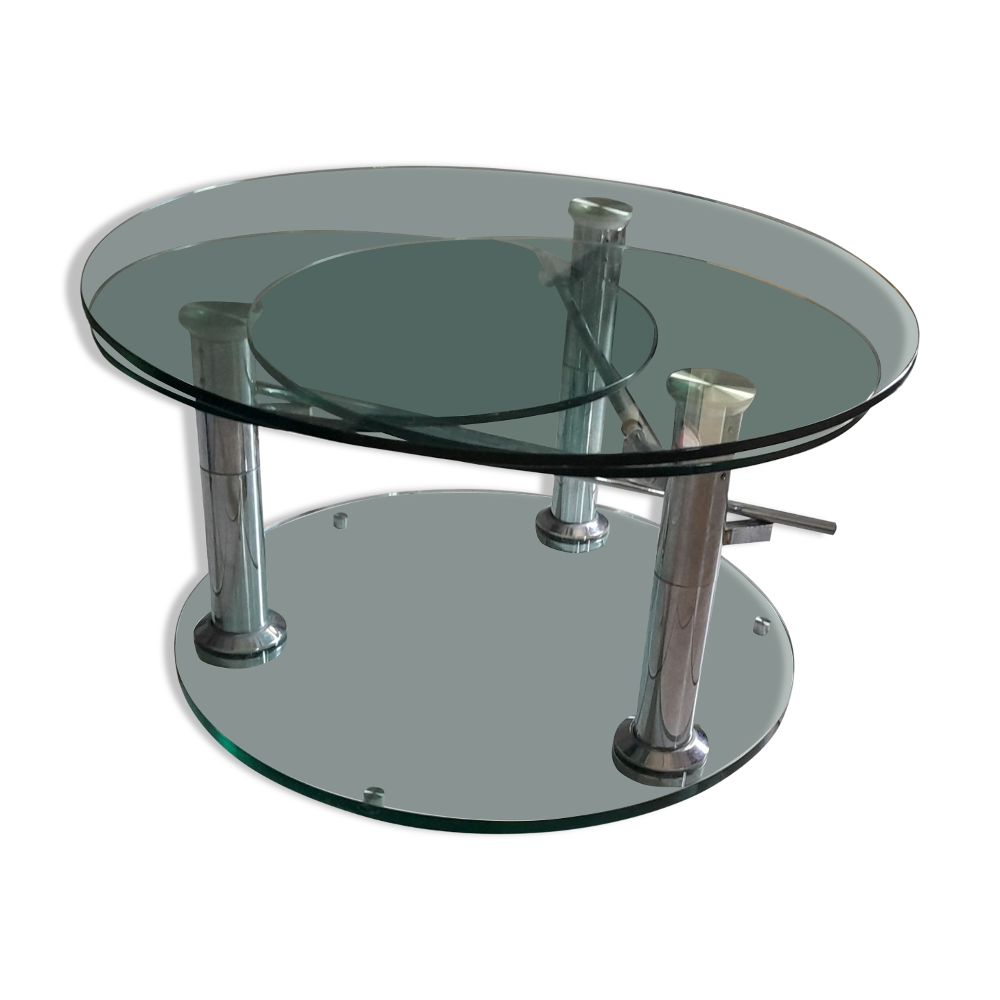 Vintage 80s 3-tier removable tempered glass coffee table