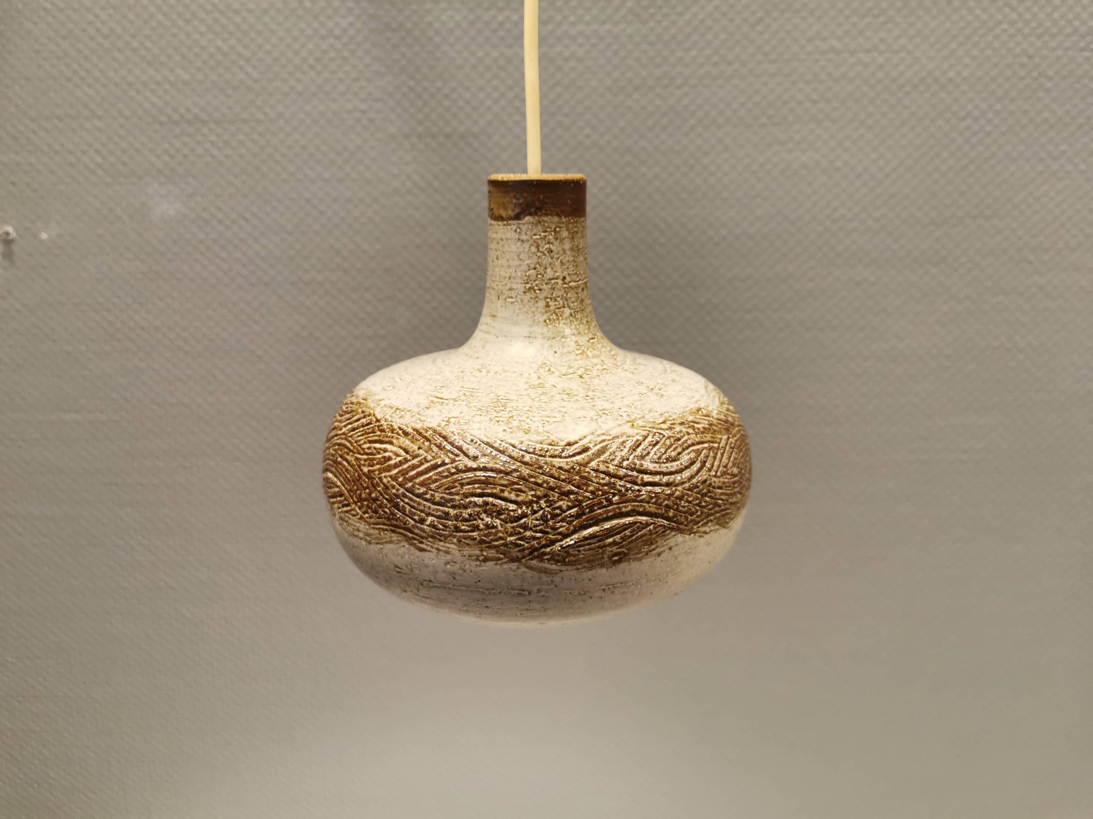 Small ceramic hanging lamp, by Danish Axel Larsen for his own company Axella,stamped inside the lamp
