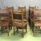 Suite of 9 Henry II chairs in walnut and leather - 1900s