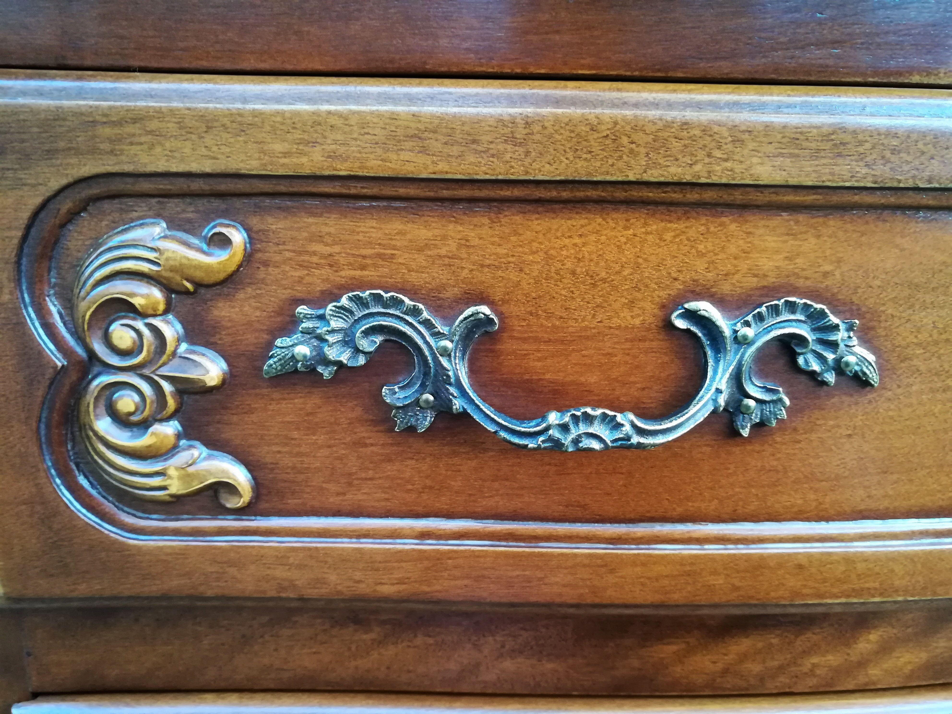 Louis XV style crossbow chest of drawers in cherry wood