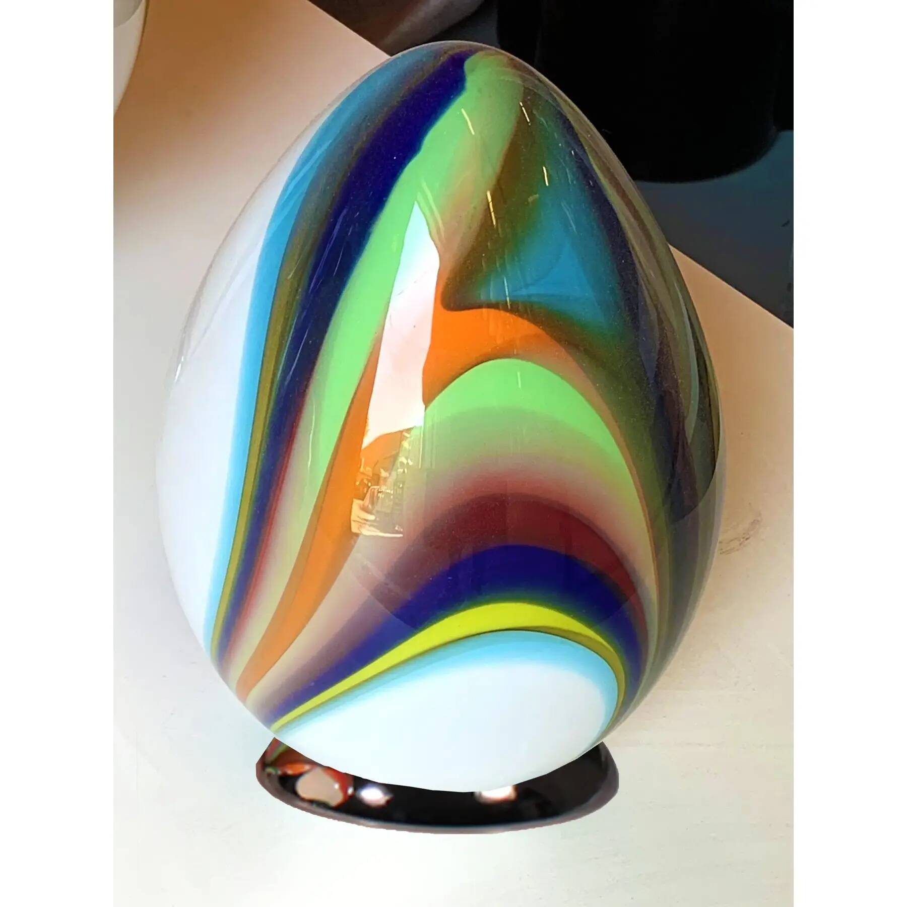 White Egg Table Lamp in Murano-Style Multicoloured Glass