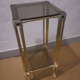 Hollywood Regency 1970s Smoked Glass and Brass Double Square Top Pedestal Table