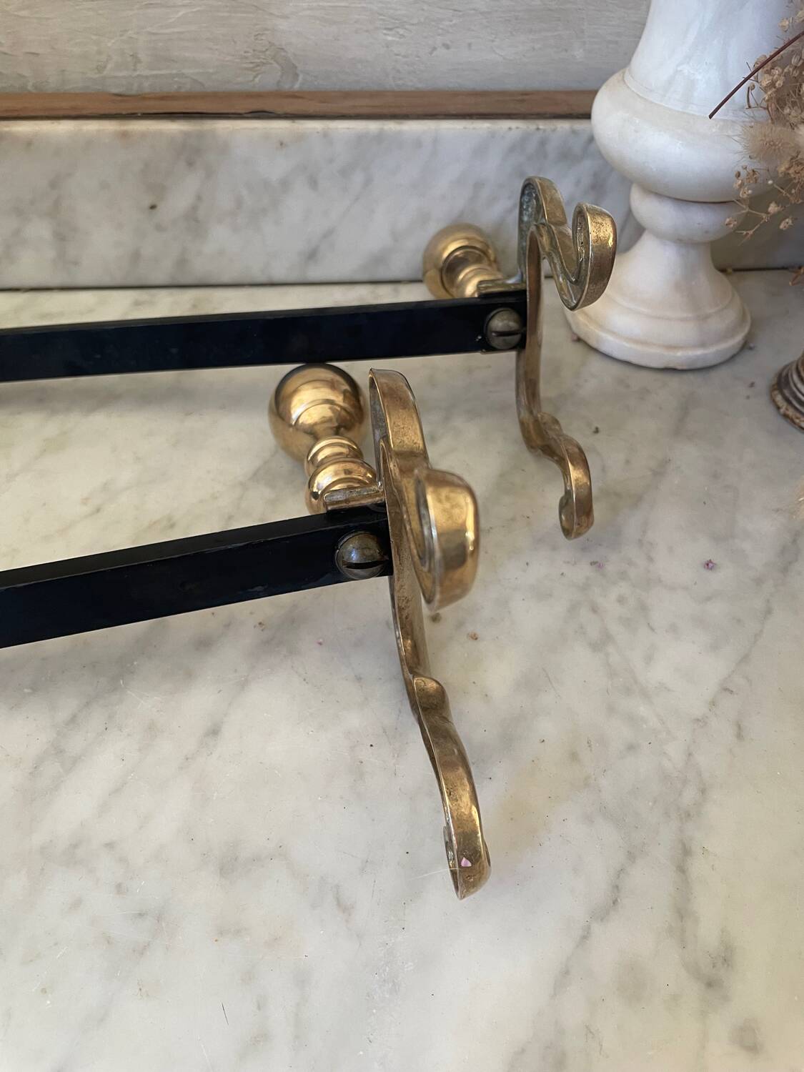 Old pair of brass andirons