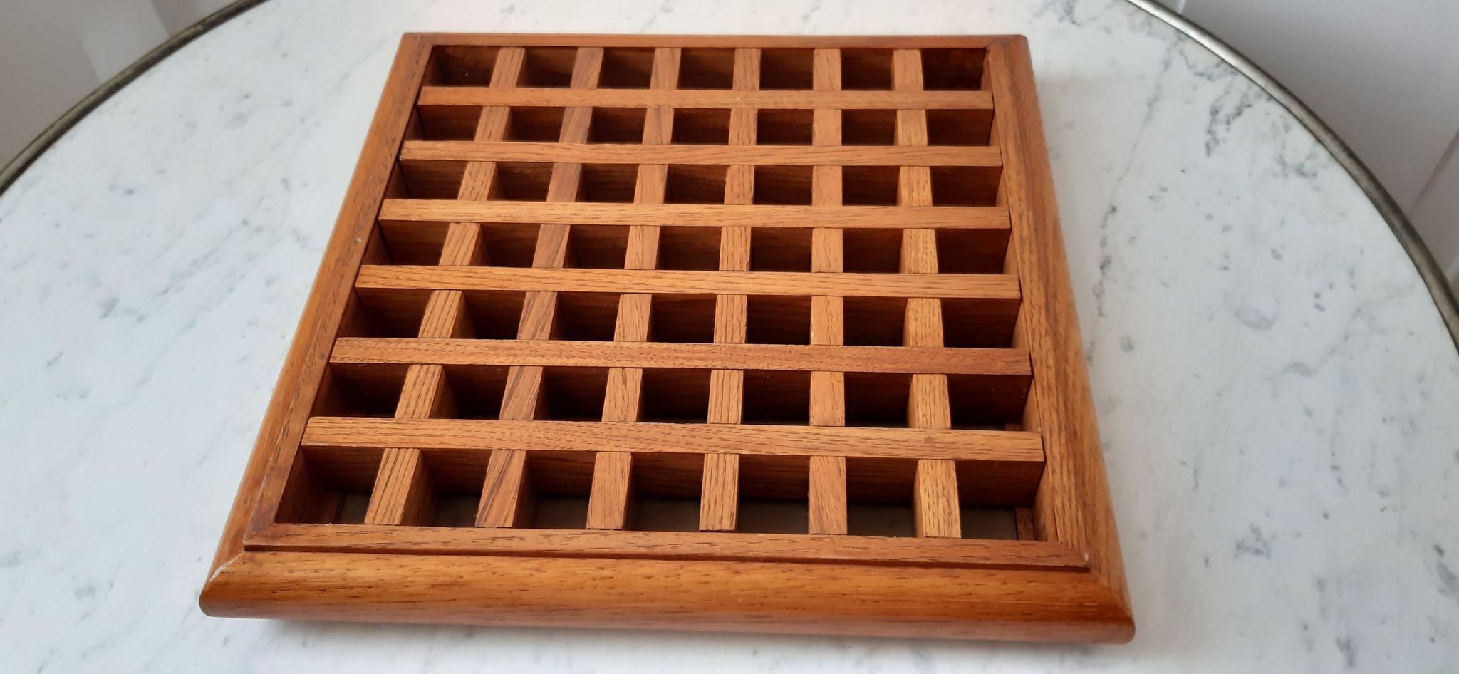 Oak table mat and smoked glass 70s