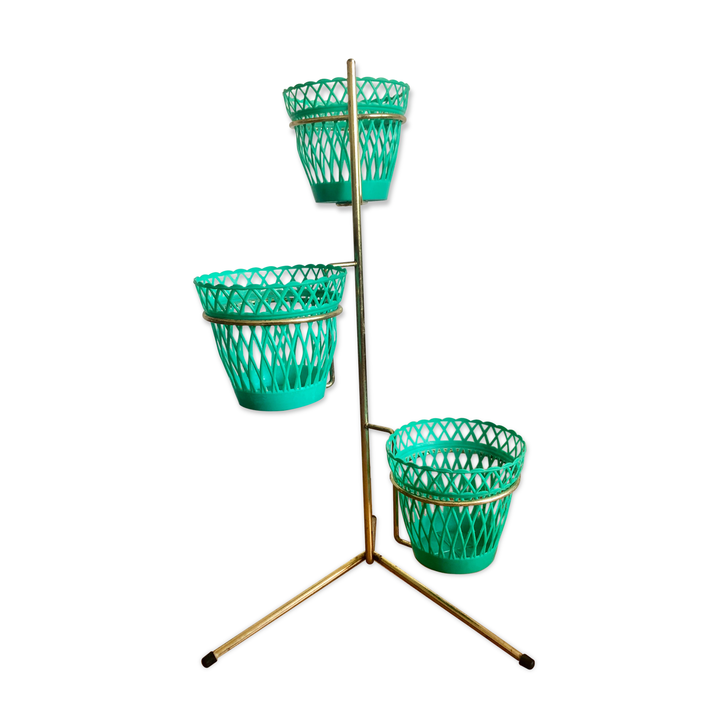 Porte-plante tripode en laiton et cache-pots Syla