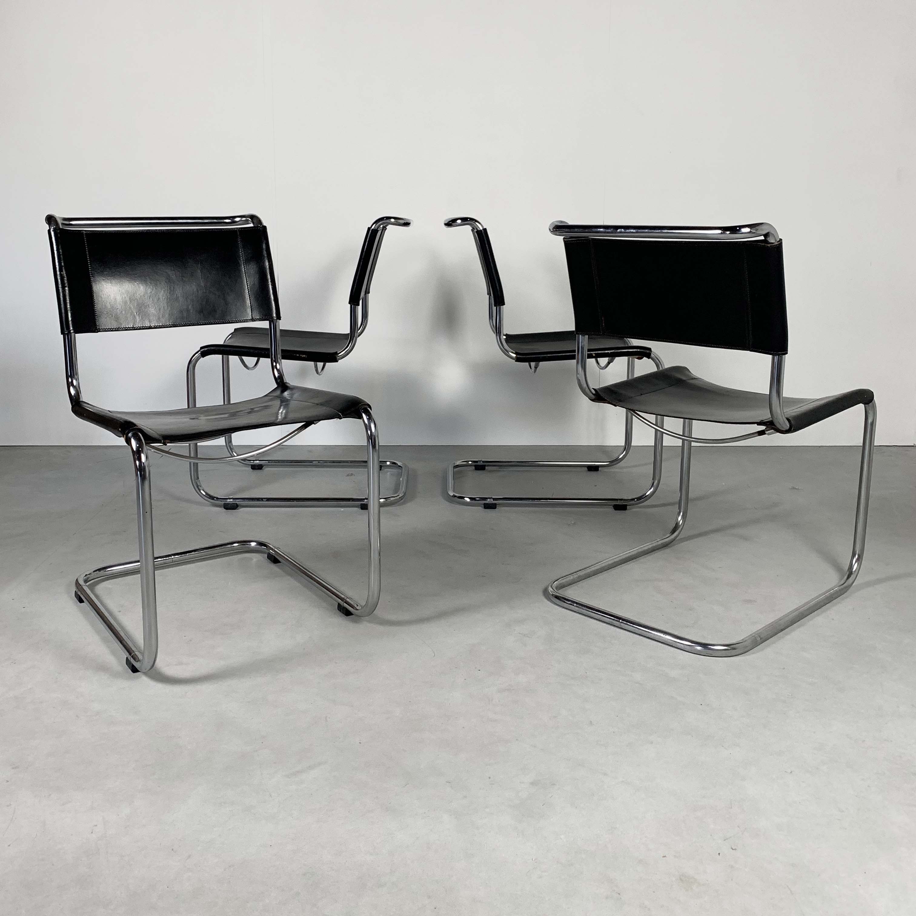 Set of 4 B33 leather chairs by Marcel Breuer, Thonet edition 1930