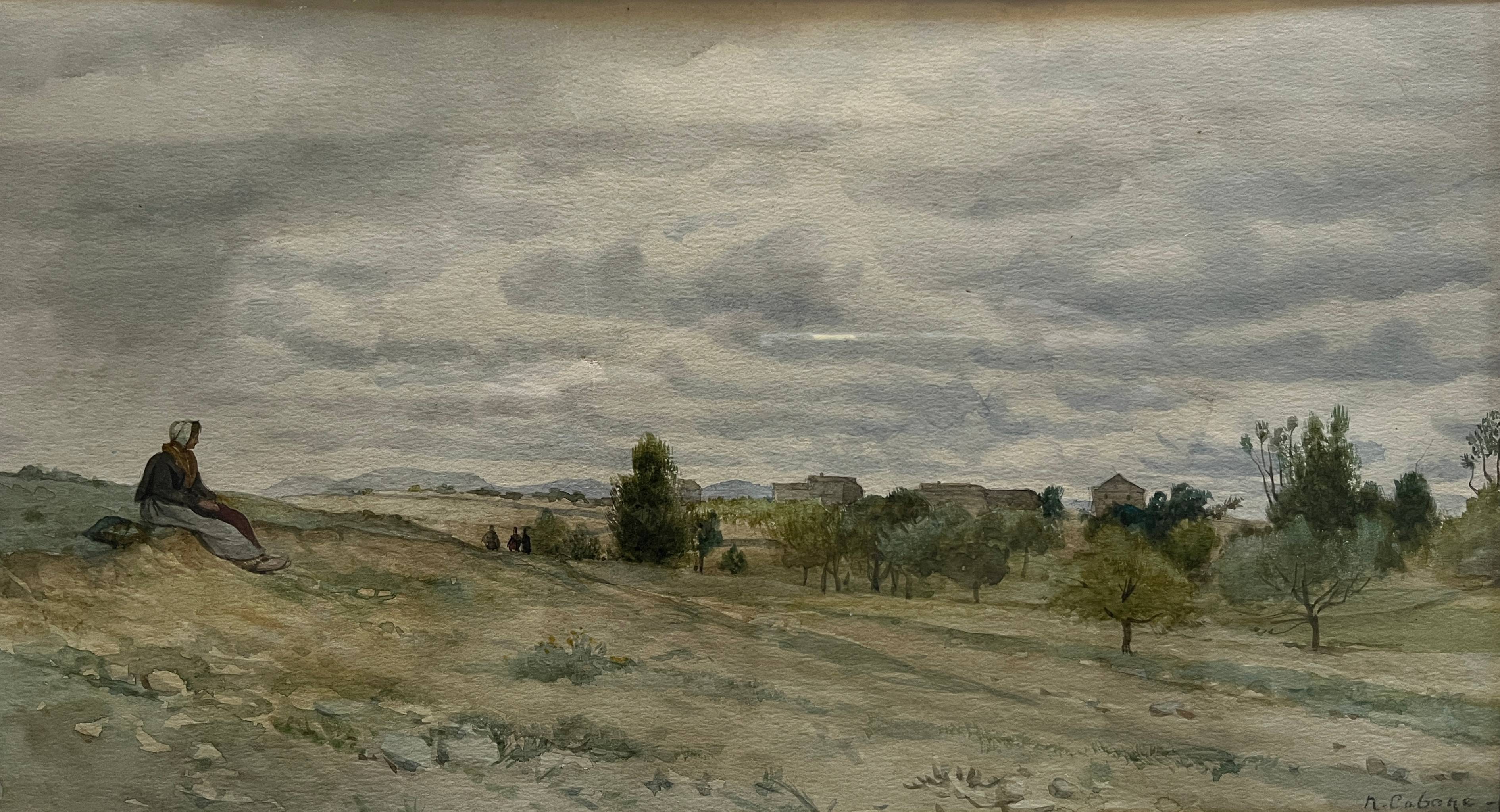 Watercolor painting Florian N. CABANE (1831-1922) Provençal painter