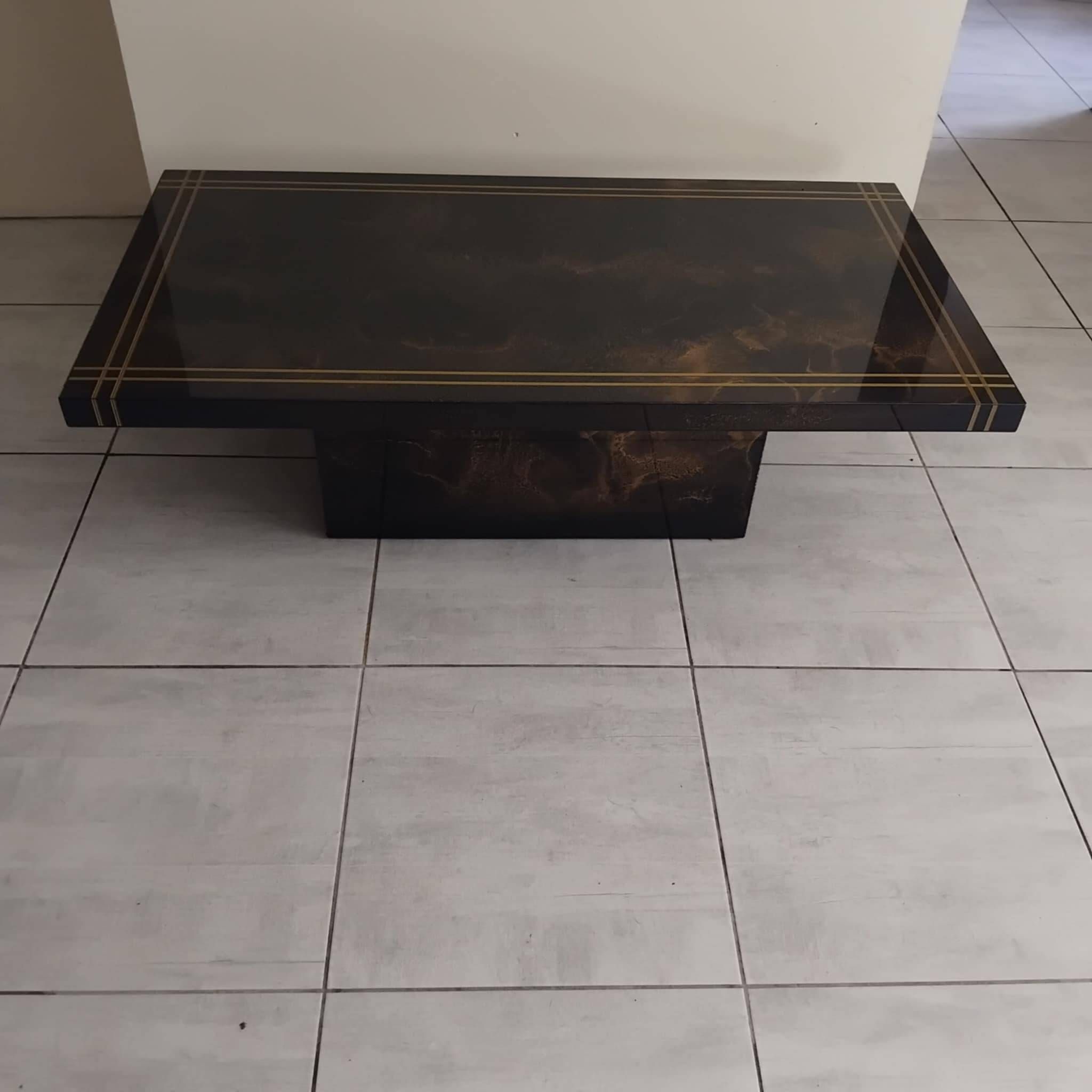 Table basse rectangulaire 70's à décor solaire