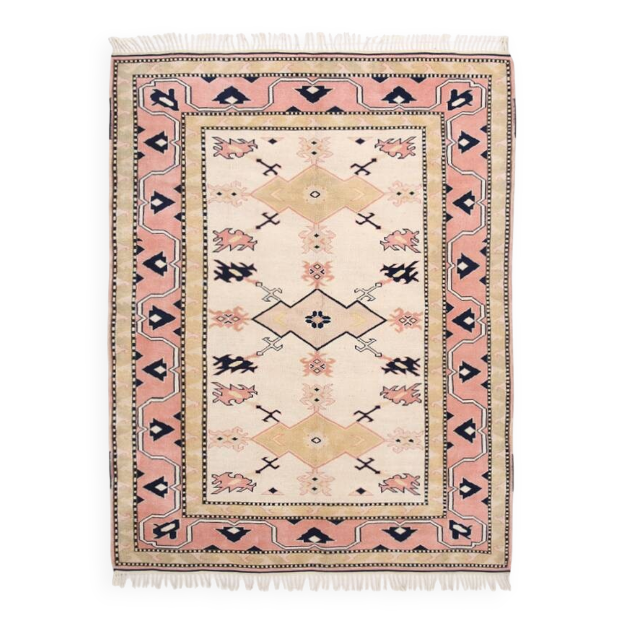 6x8 Pink & Navy Blue Oriental Vintage Rug, 186x247Cm