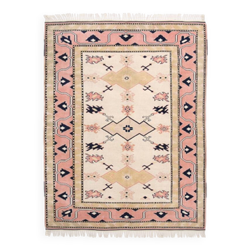 Tapis oriental vintage rose et bleu marine 6x8, 186x247 cm