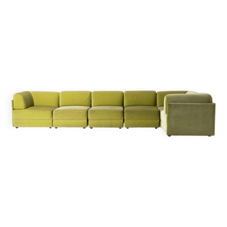 Canapé modulable 6 pièces style années 70 en velours vert, Allemagne, vers les années 1990